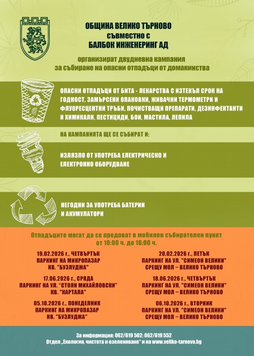 Велико Търново с нова кампания за събиране опасни отпадъци от домакинствата