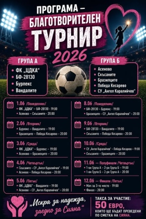 Стражица ще бъде домакин на благотворителен футболен турнир \"Искра надежда - заедно за Сияна\"